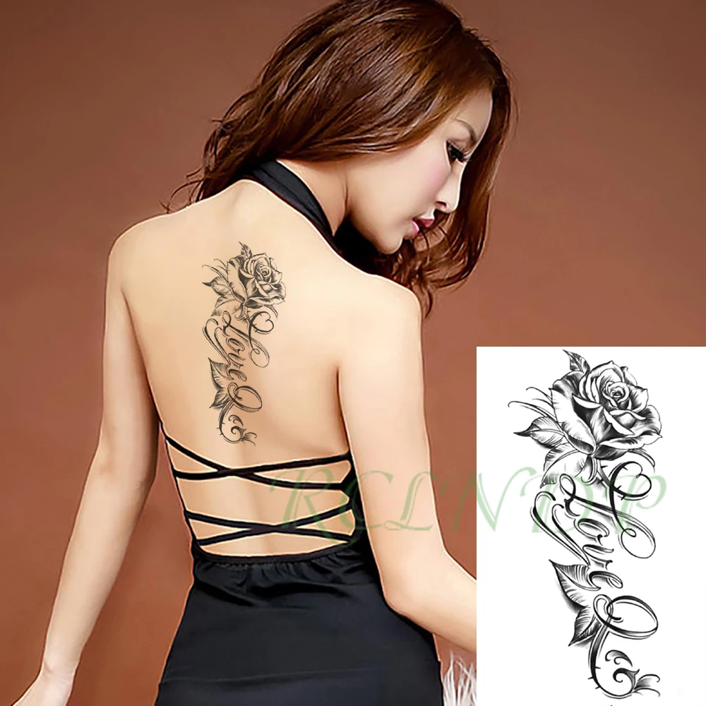 

Waterproof Temporary Tattoo Sticker Rose Flower English Word "LOVE" Element Fake Tatoo Flash Tatto Arm Leg Art for Women Men
