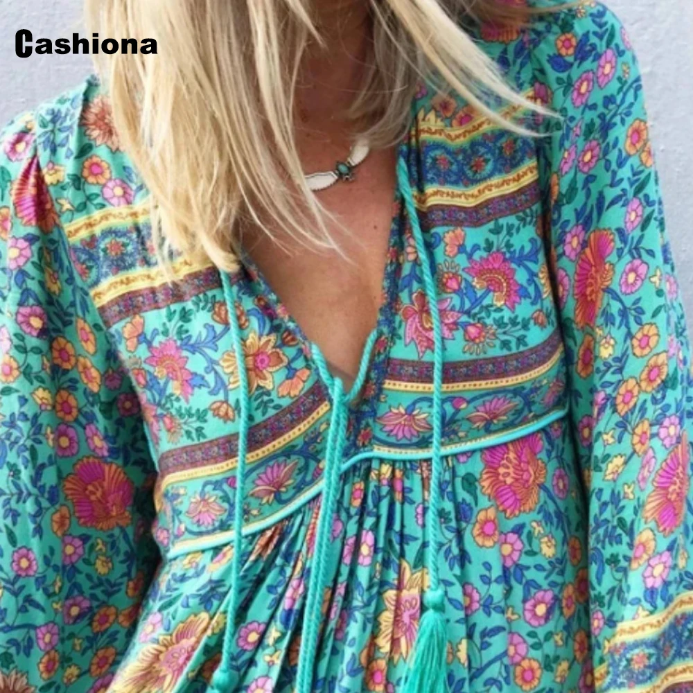 

Plus Size Women Elegant Mid-Calf Dress Summer New V-neck Boho Flower Print Party Dresses Vintage 2021 Straight Dress Femme 3xl