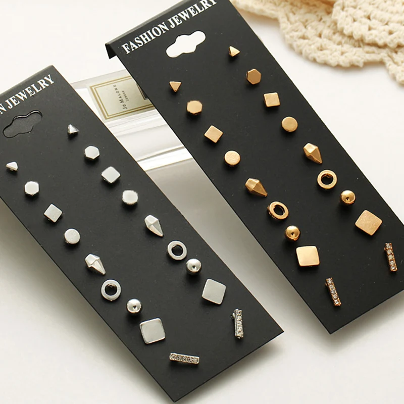 9 пар простых геометрических минималистичных смешанных небольших сережек
