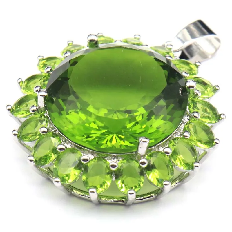 

40x31mm Big Round Shape Multi Color Rhodolite Garnet Peridot Blue Aquamarine Violet Tanzanite Bright Silver Pendant