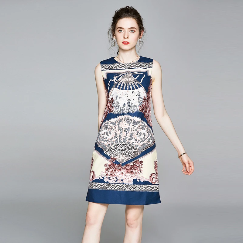 Элегантные летние платья с цветочным принтом женские без рукавов круглым