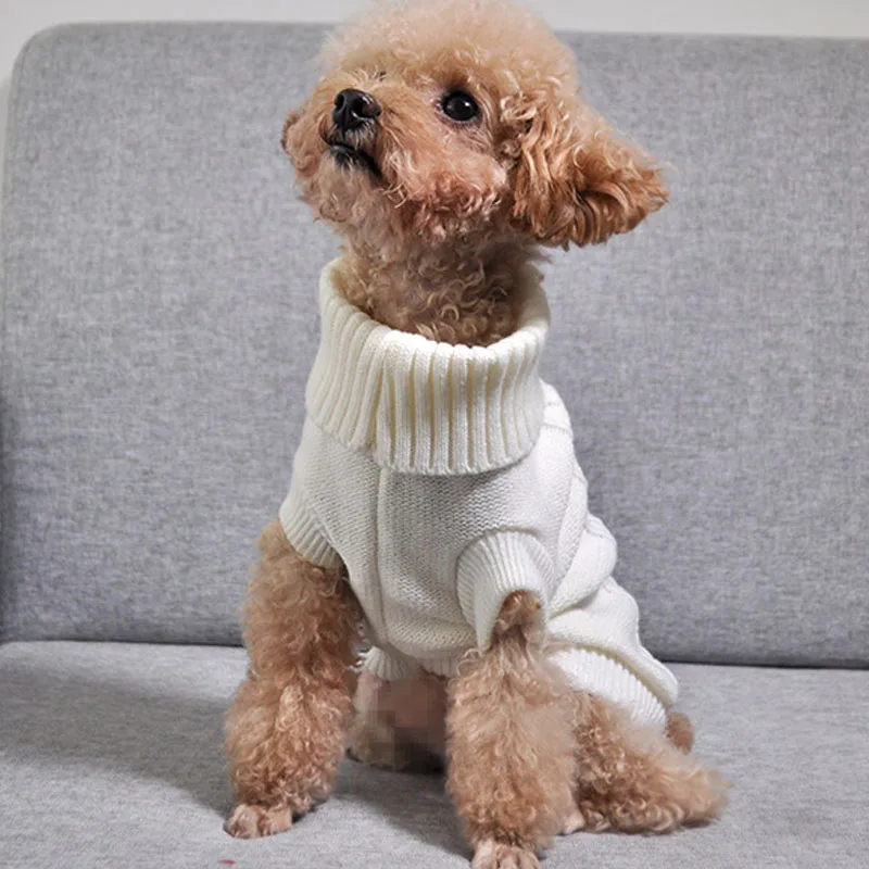 Свитер для питомца на осень и зиму теплая однотонная водолазка с высоким