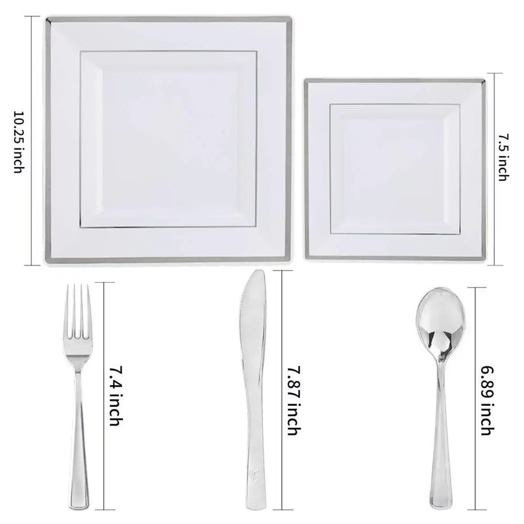 Durable Square Shape Plastic Disposable Plate Double Strip Print Party Tableware 3pcs x Home 6pcsx Xmas wedding Supplies | Дом и сад