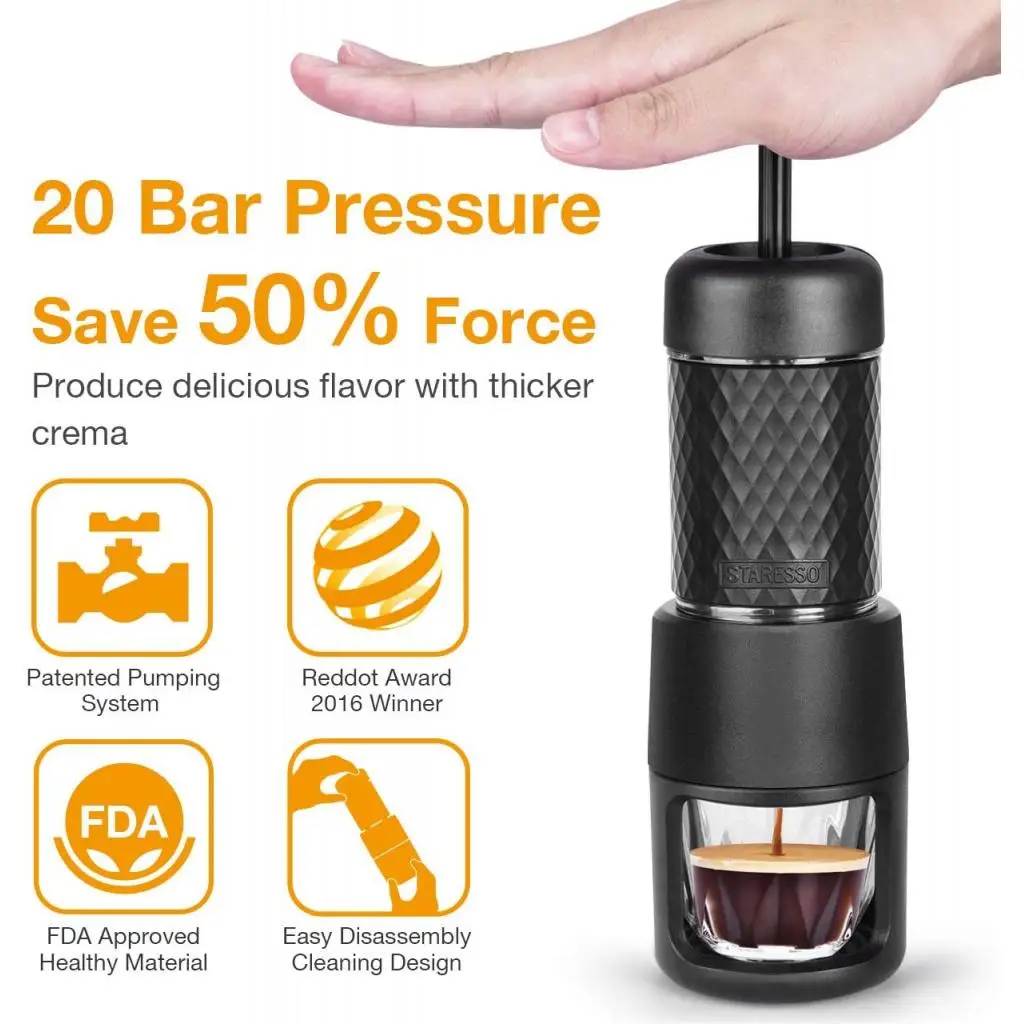 

Portable Espresso Machine Manual Espresso Handy Espresso Maker Hand Coffee Maker 20 Bar Pressure for Travel Home Use