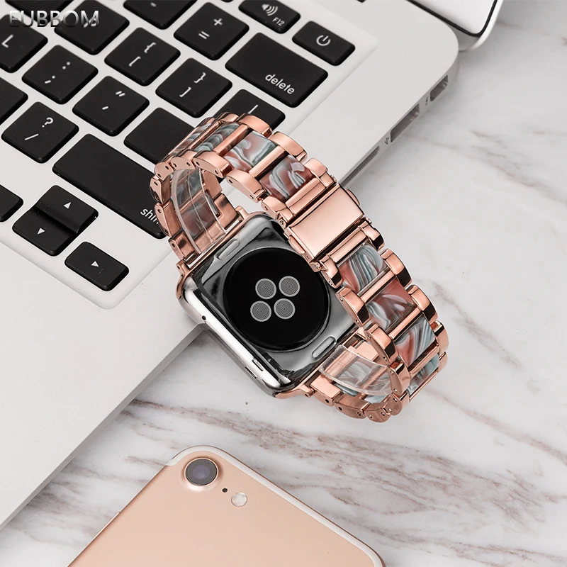 

Ремешок для часов iwatch 1/2/3/4/5/6 поколения, двухсторонний стальной браслет с застежкой из смолы для Apple watch band