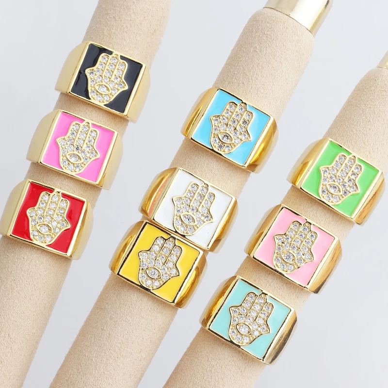 

Fatima Hamsa Открытое кольцо для рук золотого цвета Регулируемая фотография для женщин и мужчин