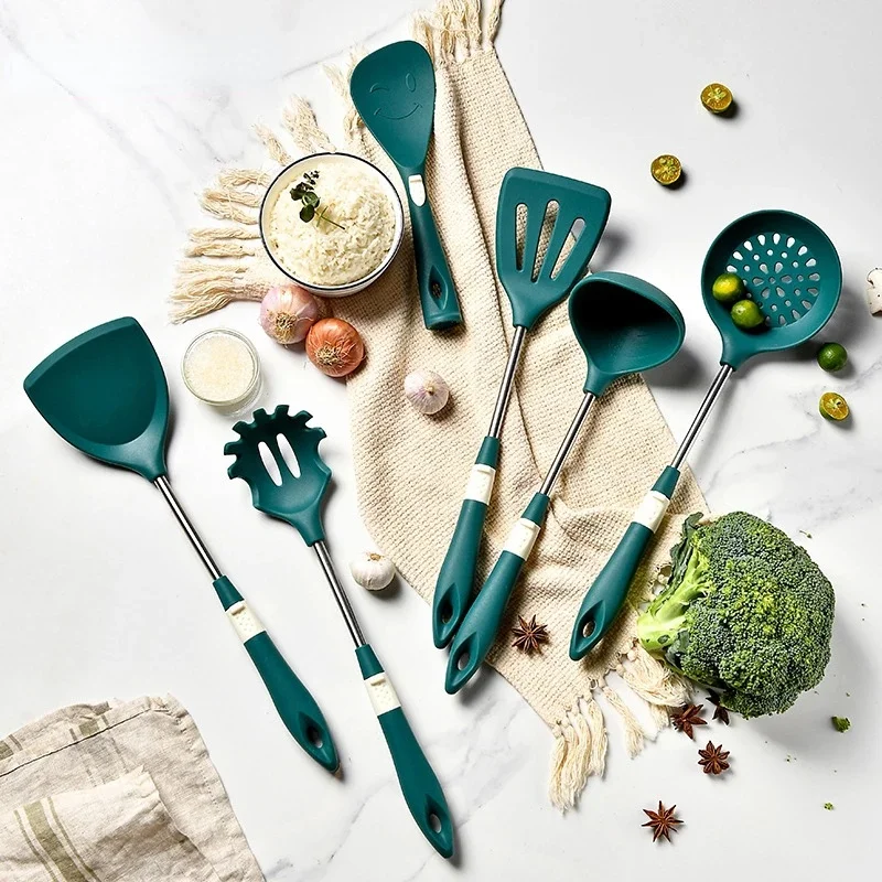 

Silicone Kitchenware Stainless Steel Handle Non Stick Kitchenware Kitchen Food Grade Spatula Spoon Kitchen Accessories