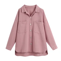 women 2021 fashion pockets oversized denim shirts jacket vintage long sleeve asymmetric loose female blouses chic tops