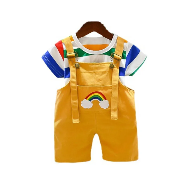 

Summer Children Striped Clothing Baby Boys Girls Cotton T Shirt Bib Shorts 2Pcs/sets Toddler Casual Tracksuit Kid Infant Clothes