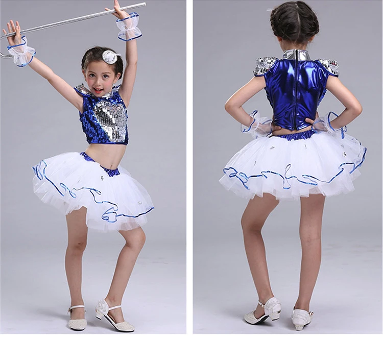 

New Children 's Jazz Dance Modern Cheerleading Costumes Hip Hop Boy Girls Crop Top and Pants Sequins Jazz Dance Performance Set