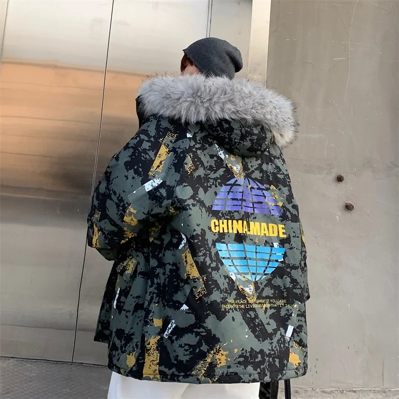 Мужские камуфляжные парки больших размеров с меховым воротником и капюшоном