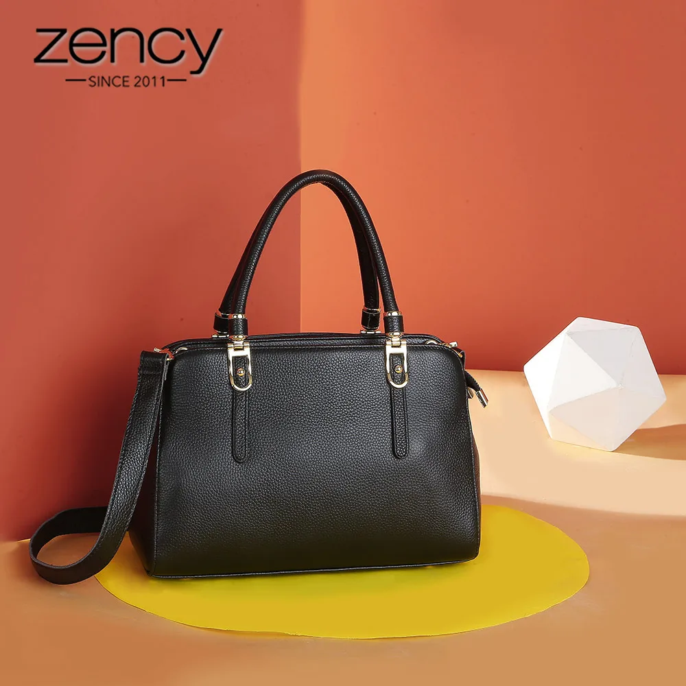 Zency, Новое поступление, женская сумка-тоут, натуральная кожа, элегантная женская офисная сумка, высокое качество, сумки через плечо, черные