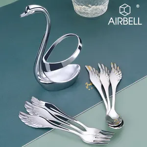 airbell stainless steel cutlery spoon fork holder dinnerware swan fruit base salad coffee flatware tableware kitchen gadget sets free global shipping