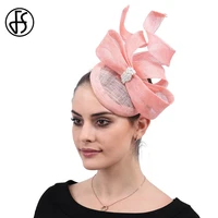 fs sinamay fascinators hat big bow hair accessories elegant pink women wedding millinery derby hats headbands headpiece