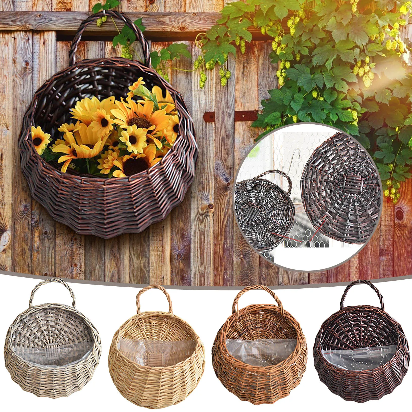

Flower Pot Handmade Woven Hanging Basket Storage Basket Flower Pot Hanging Wall Basket Garden Decoration Outdoor
