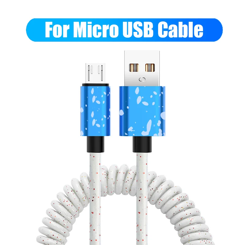 Пружинный usb кабель 3A Micro USB type c для huawei P30 P20 P10 Lite гибкий Выдвижной зарядный шнур usb C кабель для быстрой зарядки - Цвет: Blue For Micro