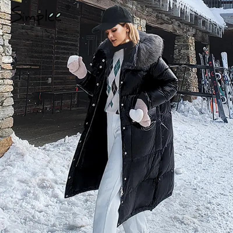 Simplee Повседневная теплая Женская куртка уличная парка на молнии с меховым