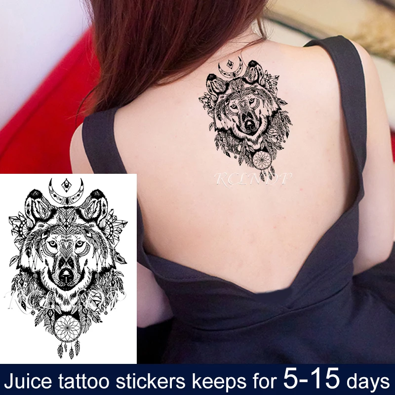 Водостойкая Временная тату-наклейка с изображением сока головы волка тотема