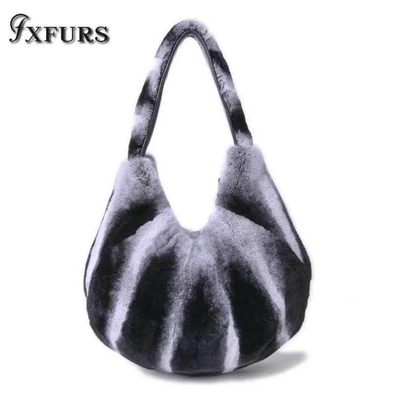 2020 Women Real Rex Rabbit Fur Handbags 100% Real Fur Single Shoulder Bags Cute Fashion Girl Fur Bags Winter Wrist Chinchilla