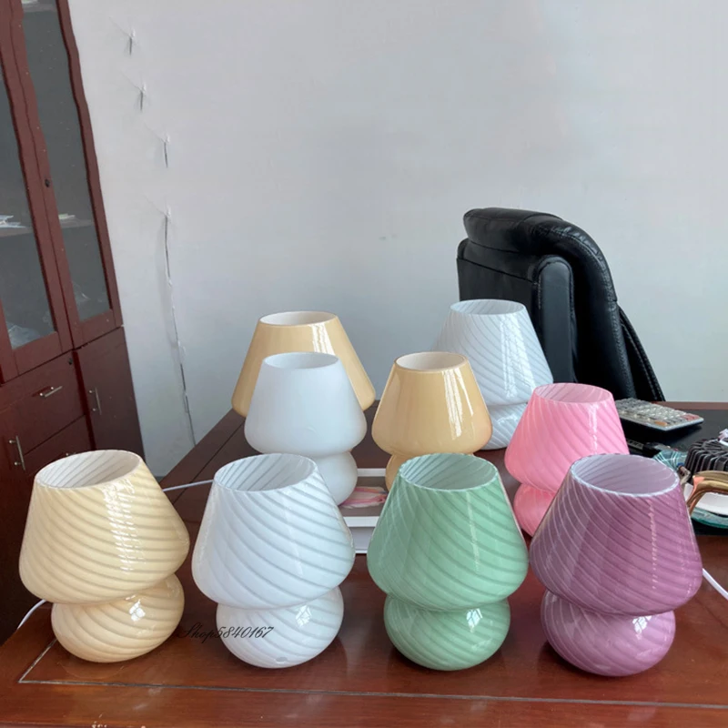 Симпатичные стеклянные настольные лампы в виде грибов для спальни ретро