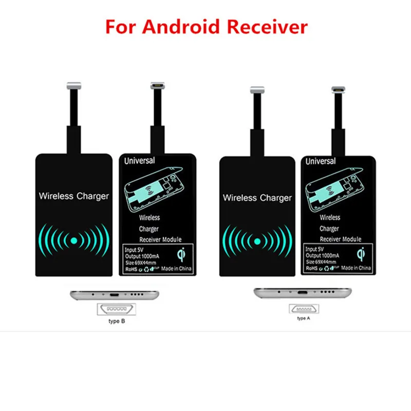 qi wireless charger receiver for iphone7 6 6s 5s 7 plus universal wireless charging receiver module for type c micro usb phone free global shipping