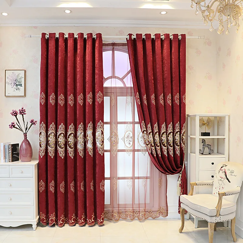 Шторы для гостиной столовой спальни скандинавский шениль роскошные красные