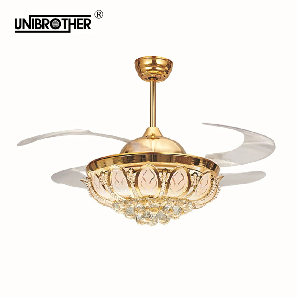 Хрустальный светодиодный потолочный вентилятор лампа постоянного тока Тихий