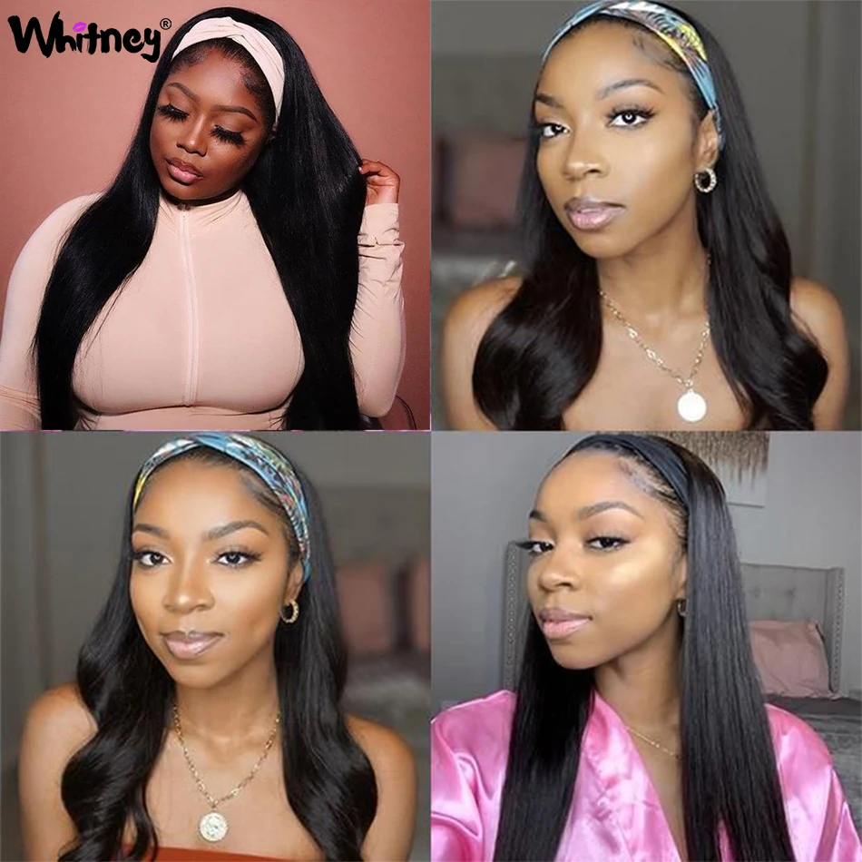 

Malaysian Straight Human Hair Headband Wigs For Black Women 30Inch Bone Straight Remy Human Hair 180% Density Headband Wigs