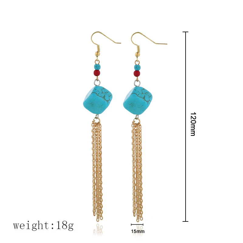 Женские длинные висячие серьги с кисточками квадратные золотистые из