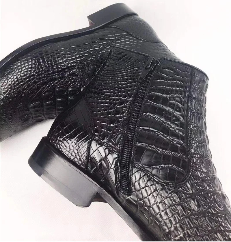 Мужские зимние ботинки ручной работы из натуральной крокодиловой кожи с низким