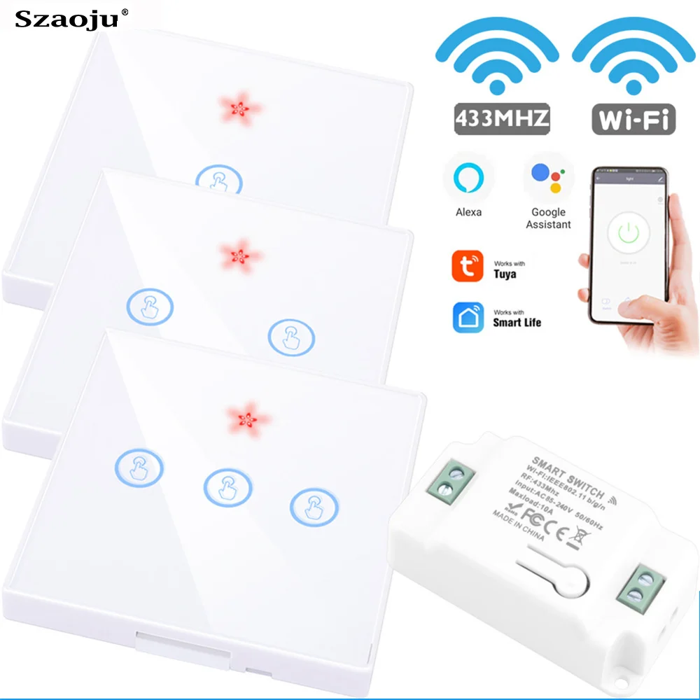 Szaoju сенсорный выключатель светильник Tuya Smart Life APP Wi Fi RF 433 МГц настенный DIY релейный