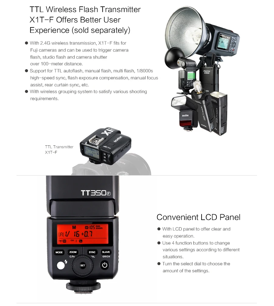 Вспышка GODOX TT350 Mini Flash Light 2 4G Беспроводная HSS TLL 1/8000s Speedlite для Canon Nikon Sony Fuji Olympus Panasonic