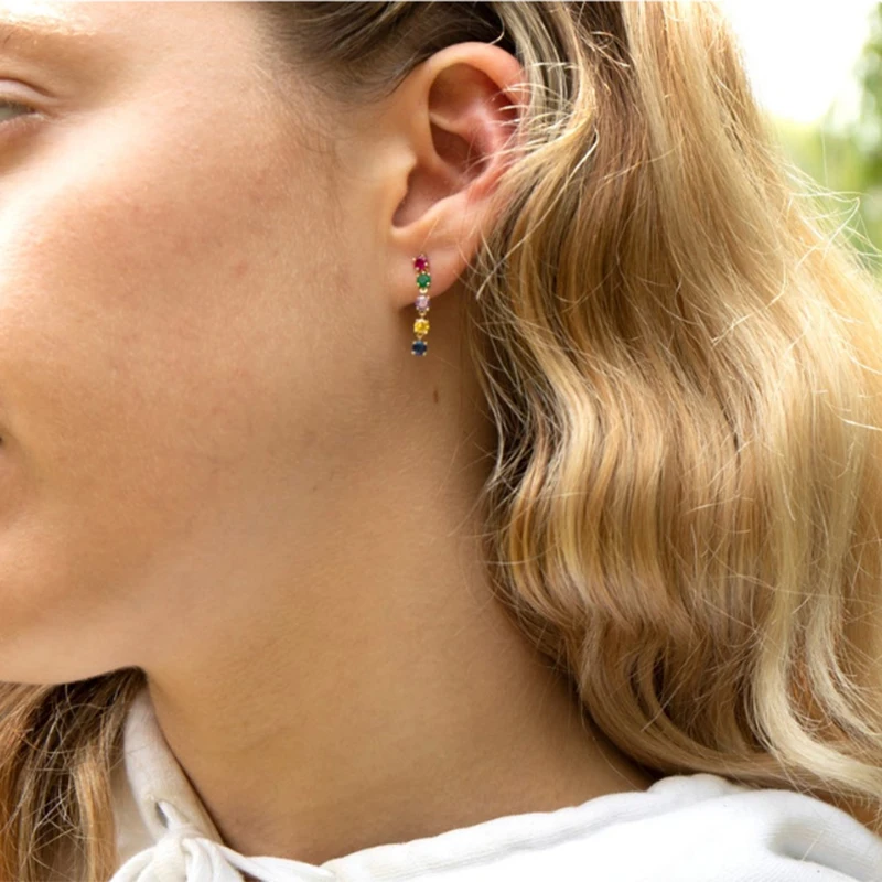 

ROMAD Sweet Candy Color Stud Earrings For Women Trendy Fashion Colorful Zircon Piercing Earings Silver 925 Jewelry pendientes