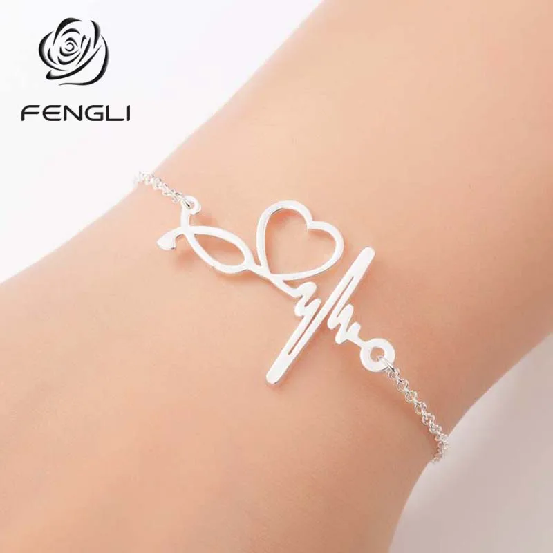 Женский браслет с сердцебиением FENGLI золотым сердцем аксессуары из нержавеющей