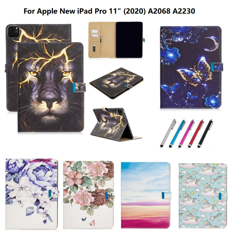 Стильный чехол с Львом для iPad Pro 2020 ультратонкий кожаный смарт автоматическим