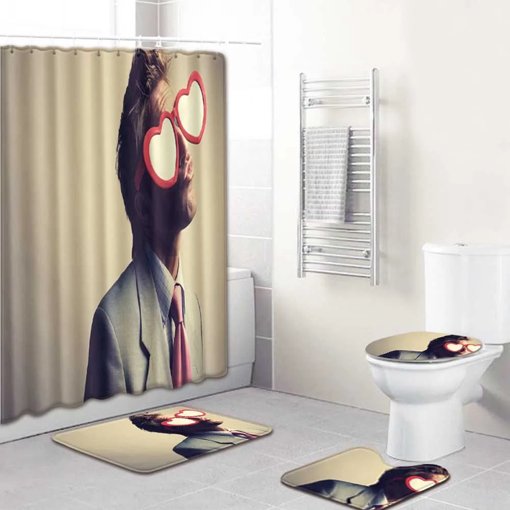 Economici Felice Giorno Di San Valentino Tende Da Doccia Bagno Del Cuore Di AMORE Tenda Della Vasca Da Bagno Set Toilette Toilette Copertura Zerbino Non-Slip Bagno Da Bagno Tappetini Set