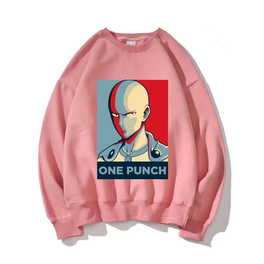 Мужская толстовка с капюшоном One Punch теплая флисовая круглым вырезом в японском