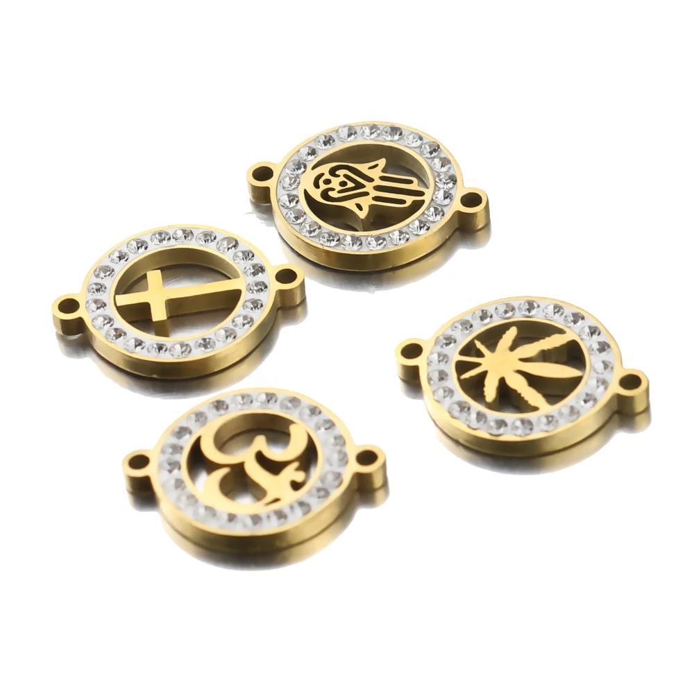 5 шт./лот золотой крест кленовый лист нержавеющая сталь высокое качество круглый