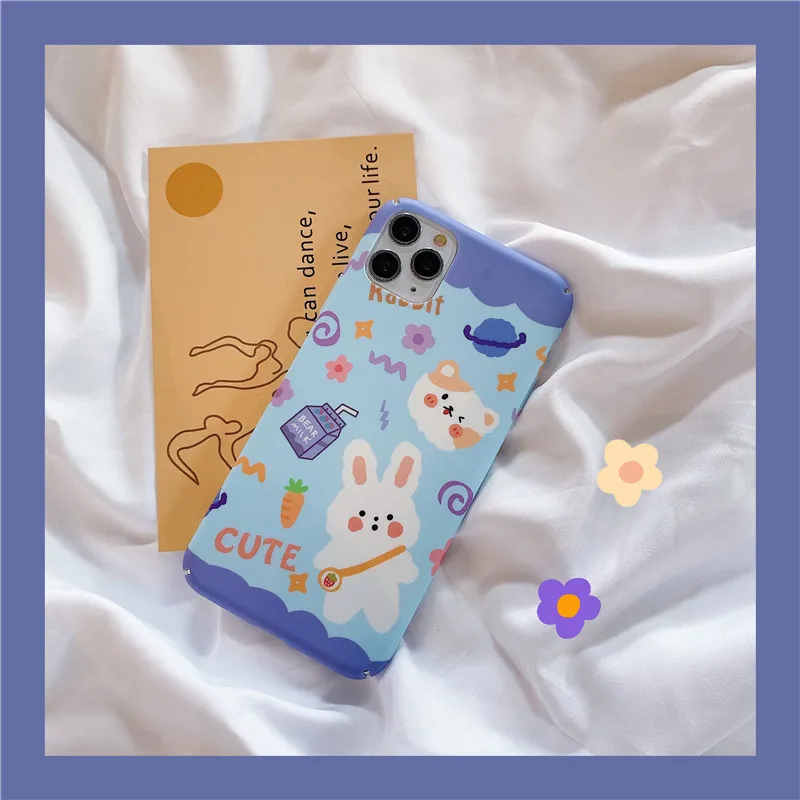 

Cute Cartoon blue rabbit bear Phone Cases For iPhone 11 Pro Max X XS XR Max 6 6s 7 8 Plus Hard PC Plastic Back Cover