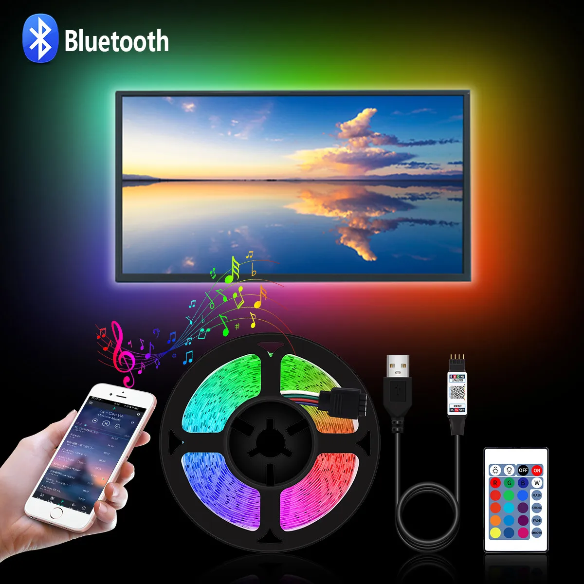 Светодиодная RGB лента с управлением через приложение для телефона и Bluetooth