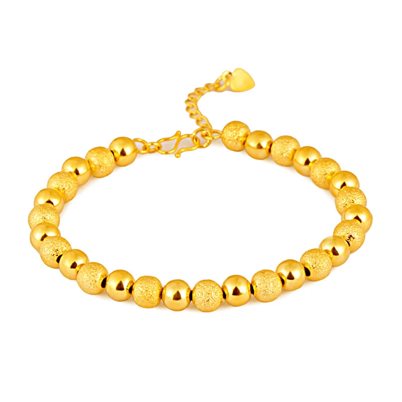 

24K Gold Color Charm Bracelets For Women 6mm Buddha Bead Chain Bracelet & Bangles Pulseras Mujer Wedding Jewelry Accessories