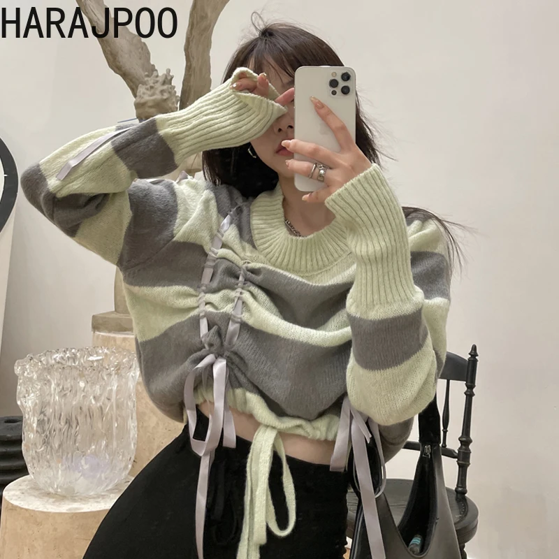 Женская одежда в полоску Harajpoo вязаный свитер с длинным рукавом новинка сезона