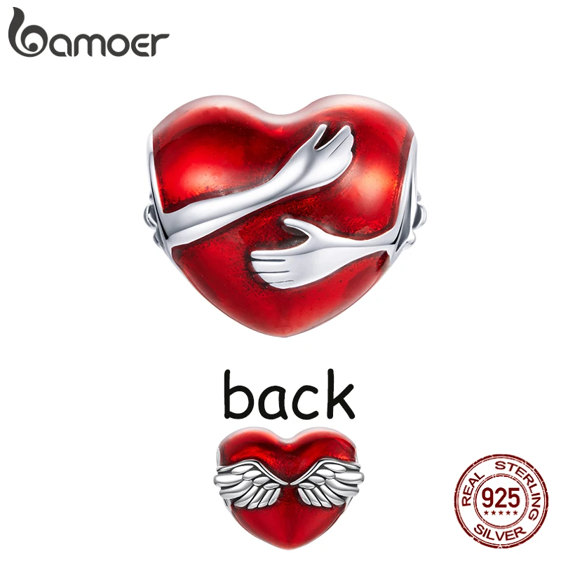 

Bamoer 925 пробы серебро объятия любви шарм обнять шарик крыло Бусина в форме сердца для оригинальный браслет DIY Изготовление SCC1847