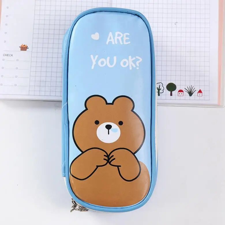 blue Чехол для карандашей с рисунком Марио, милый большой вместительный пенал из искусственной кожи, пенал-сумочка, школьные принадлежности, подарок Zakka - Цвет: blue