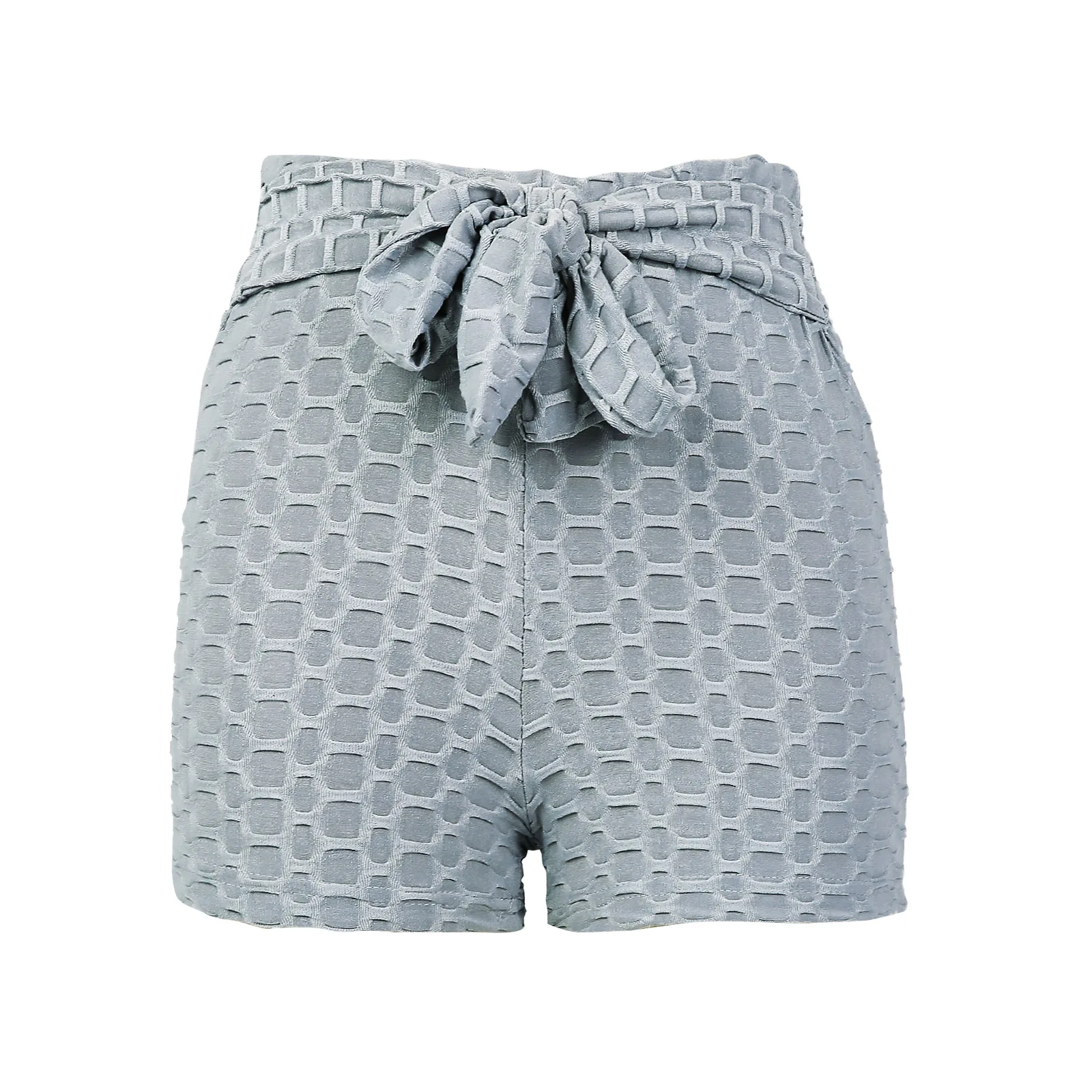 

Women High Waist Sport Yoga Shorts Honeycomb Type Slim Fit Stretch Short Pants with Bow-knot