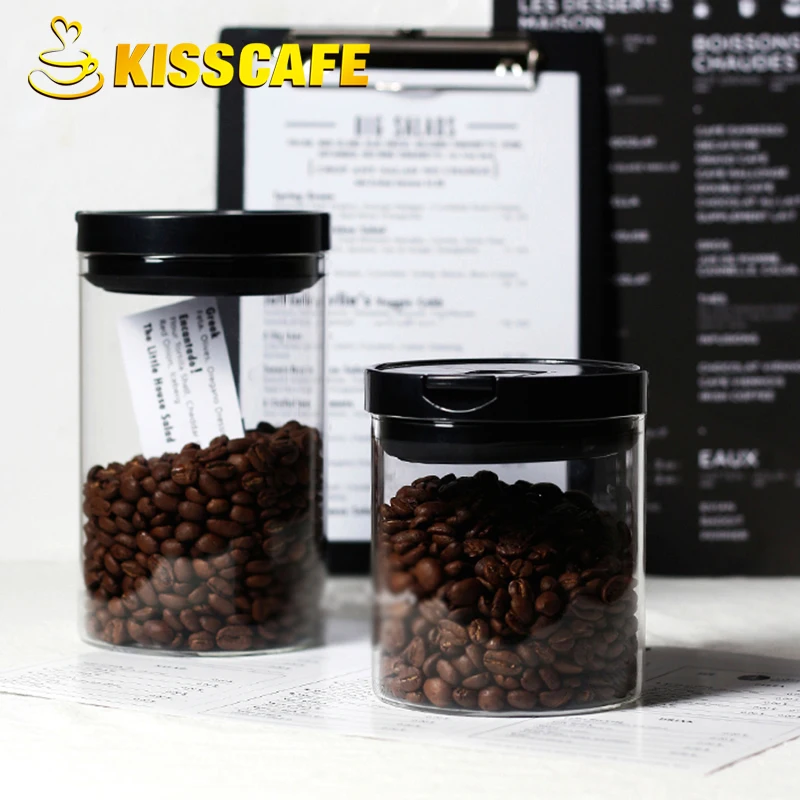 Черная крышка кофейных зерен порошок бутылки стеклянные для хранения