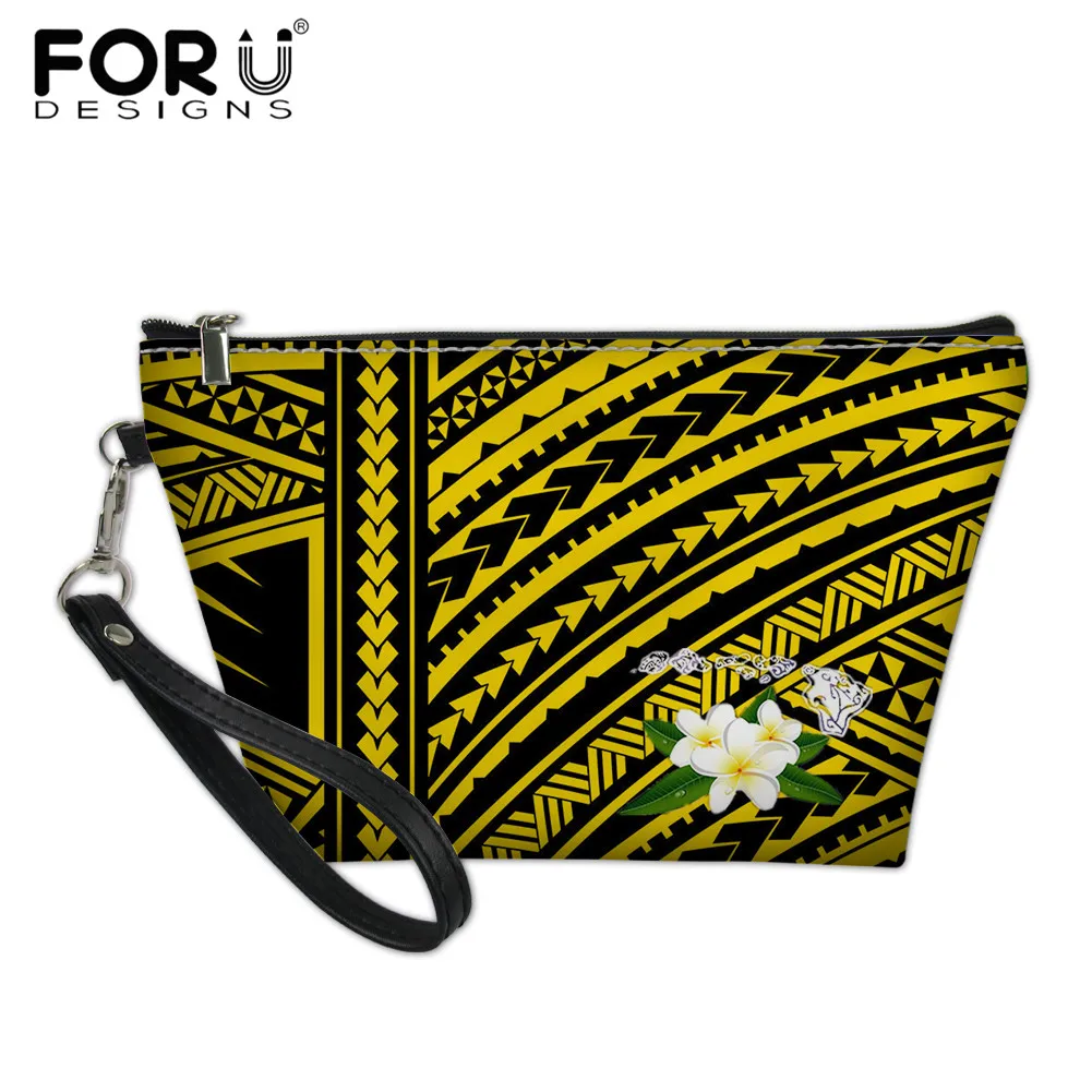 

Женская косметичка FORUDESIGNS, портативная кожаная дорожная сумка для туалетных принадлежностей, красивая полинезийская косметичка с цветочны...