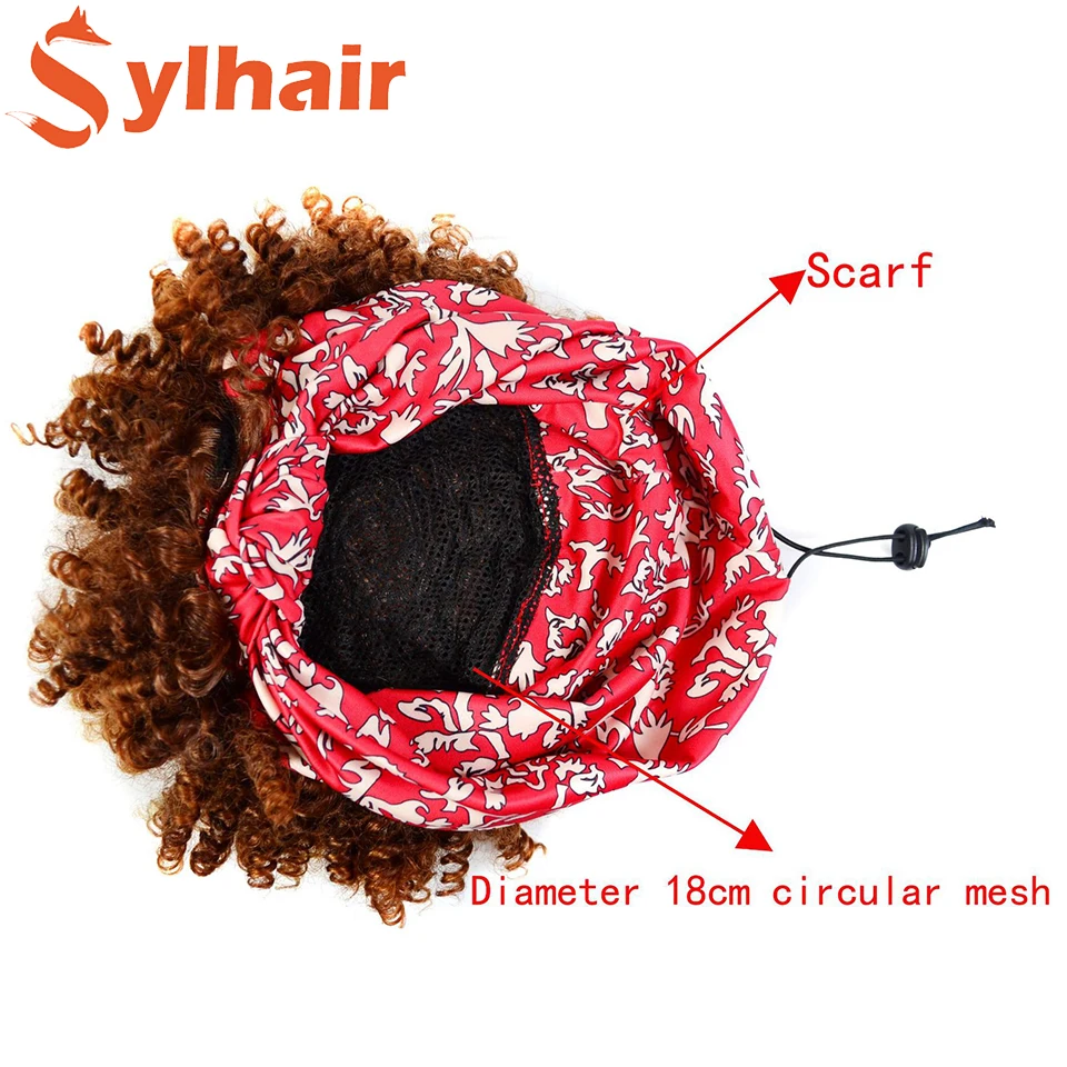 

Brown Ombre Wigs For Black Women Headband Short Afro Kinky Curly Wrap Wig Heat Resistant Ombre With Bangs Natural Wigs Sylhair