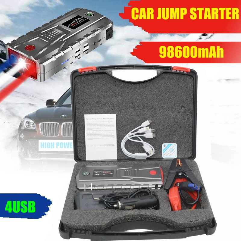 Автомобильный стартер Power Bank 12V 98600mAh 600A 4 USBs автомобильный усилитель пусковое
