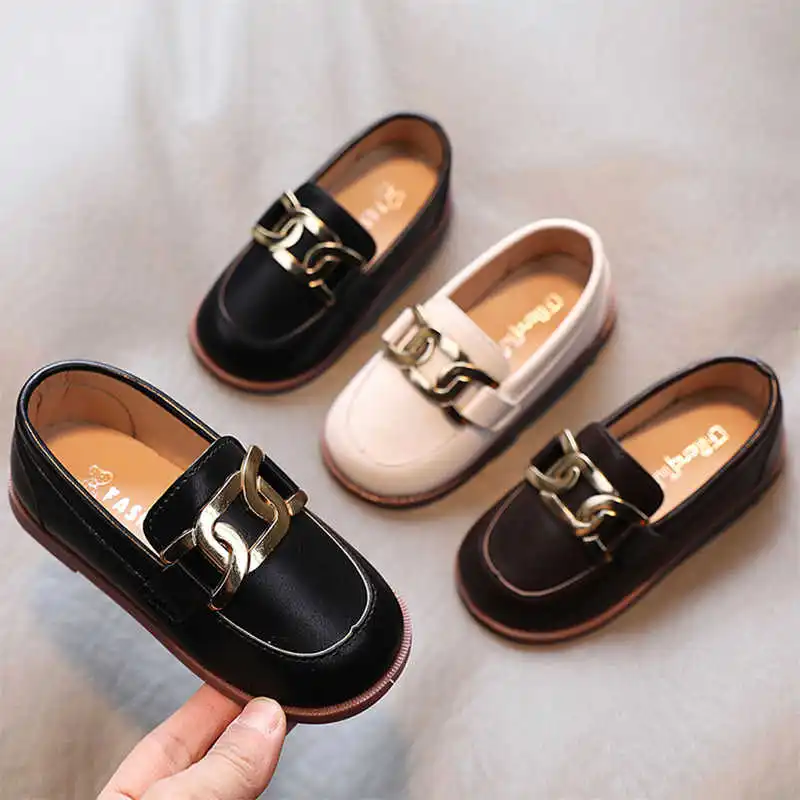 

Kids Loafers Metal Slip on Shoes For Girls Boys Casual Shoes Leather Princess Shoes Children Baby Sneakers British Style Spring